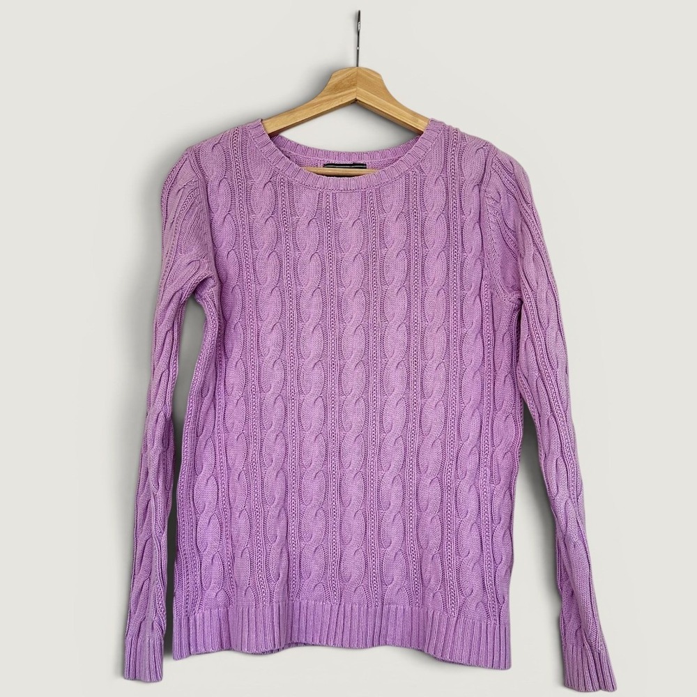 Lands' End Purple Crew Neck Cable Knit Sweater Women's Cottagecore Knit